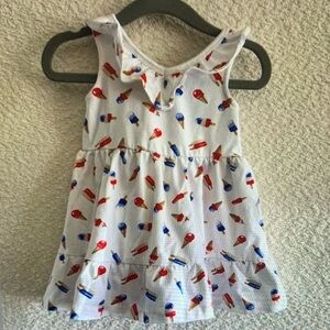 White Kids Ice Cream Print Ruffle Tank Dress - Red & Blue